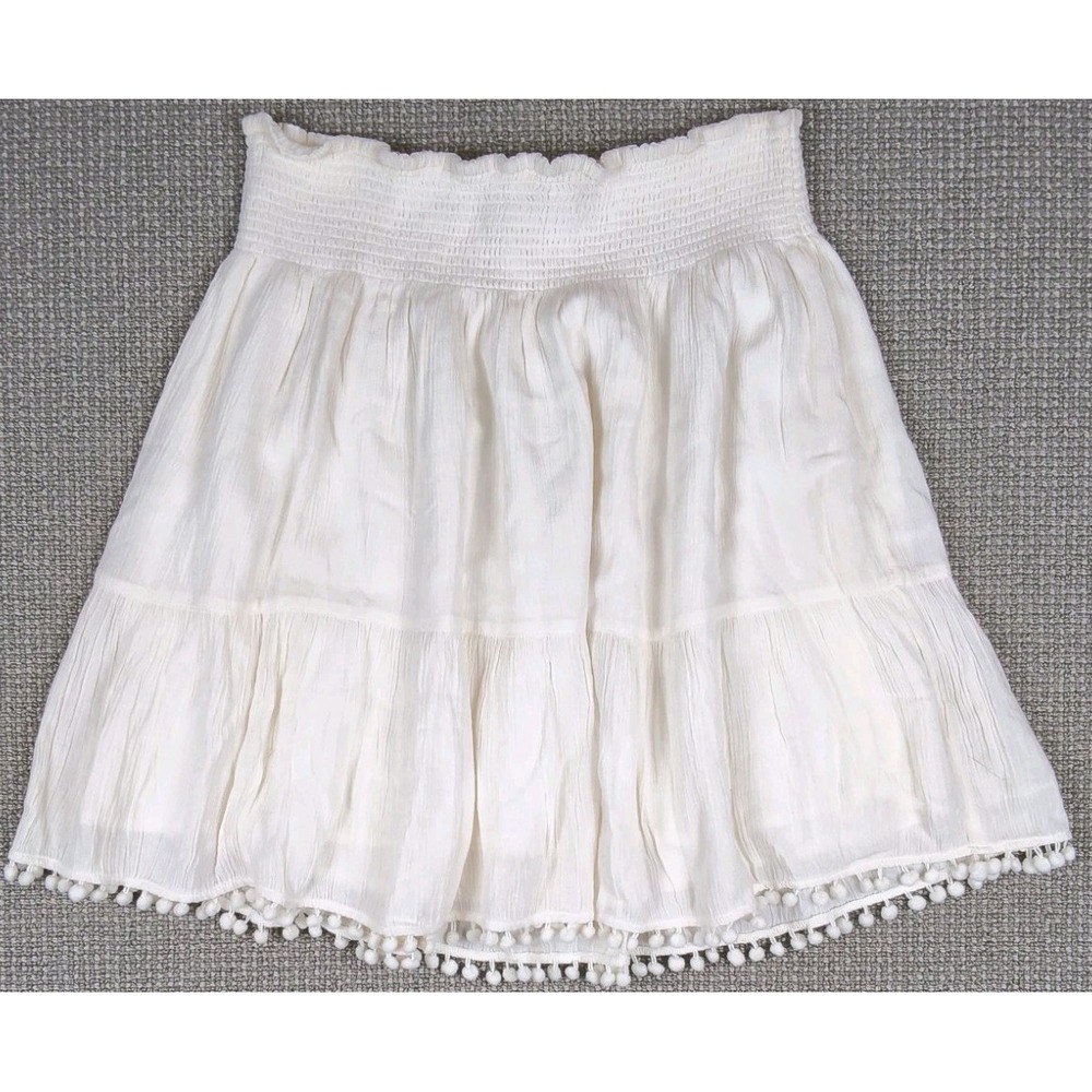 Lilly Pulitzer Resort White Evelyn Smocked Pom Pom Gauze Mini Skirt S